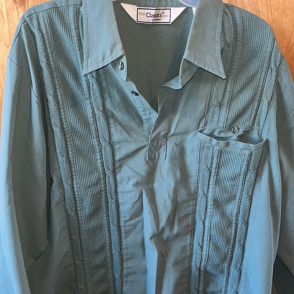 CLASSICS by Palmland GREEN cable knit COLLARED SHIRT Henley DAD GRANDPA VINTAGE - Picture 1 of 13